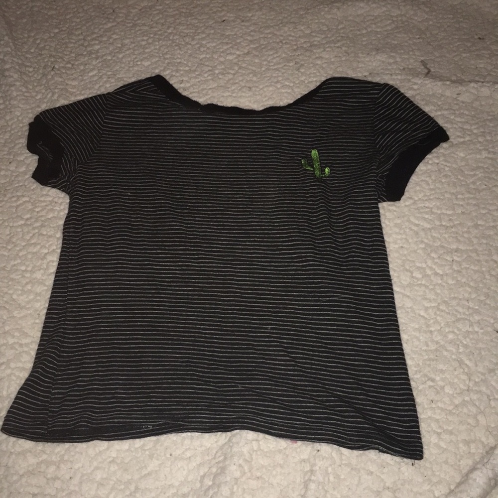 Stripped black and white shirt w/ cactus on chest
